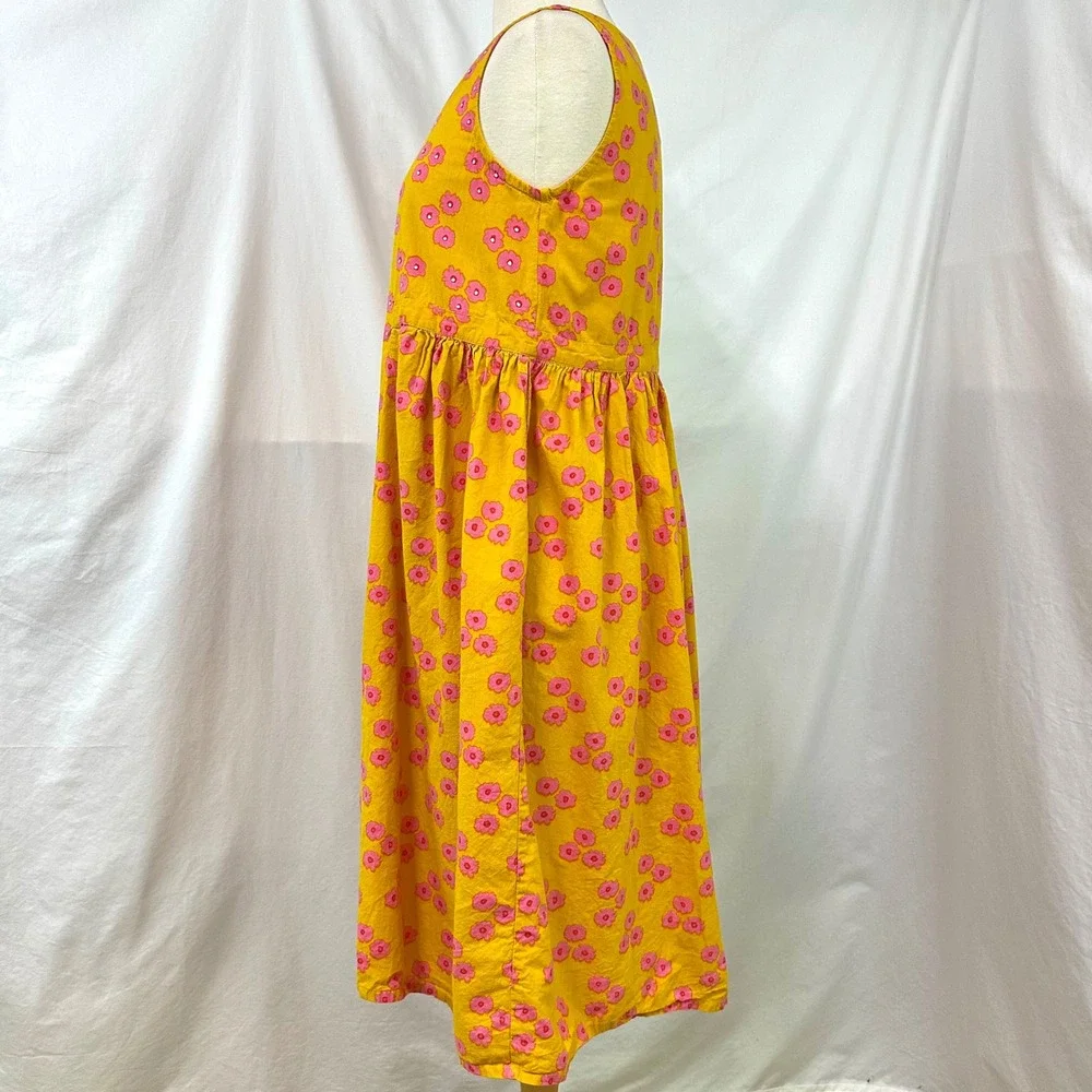 MATA TRADERS Yellow Pink Floral 100% Cotton Pinafore Jumper Shift Dress M Boho